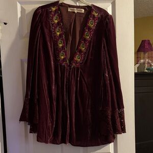 Free People Deep Purple Embroidered Blouse